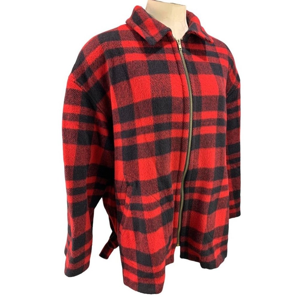 Large Talbots Women's Vintage Buffalo Plaid Wool Blend Full Zip Coat Made in USA